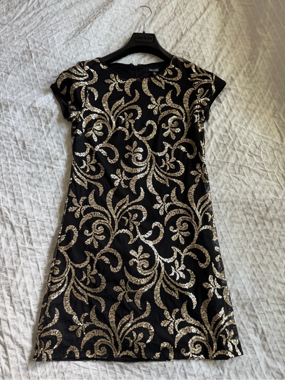 Kensie Black Dress with Gold Swirl Sequins